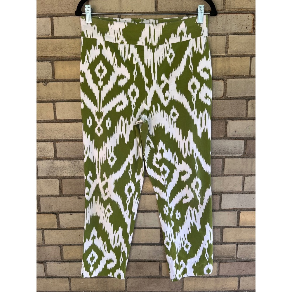 Chico's So Slimming Green Ikat Print Crop Pants Small 0.5/ 4 Pull On Stretch